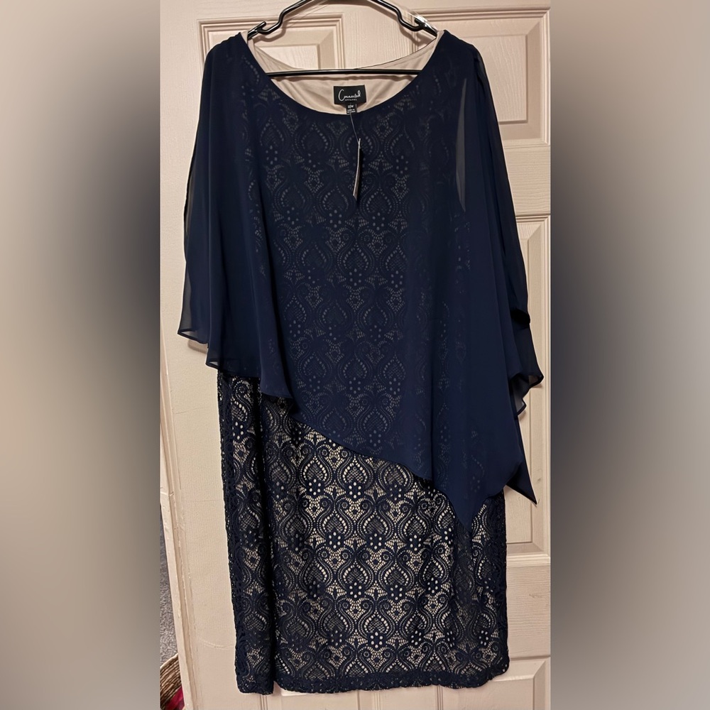 Connected Apparel Navy Asymmetrical Lace Dress